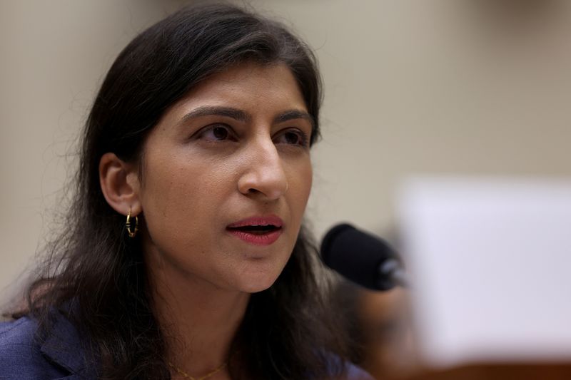 &copy; Reuters. FILE PHOTO: Federal Trade Commission (FTC) Chair Lina Khan testifies before a House Judiciary Committee hearing on "Oversight of the Federal Trade Commission," on Capitol Hill in Washington, U.S., July 13, 2023. REUTERS/Kevin Wurm/File Photo