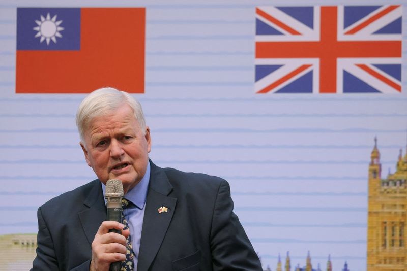 &copy; Reuters. Bob Stewart, British member of parliament (MP) and co-chair of the British-Taiwanese All-Party Parliamentary Group speaks during a news conference with a delegation of British lawmakers led by him on a visit to Taiwan, at a news conference at the Ministry