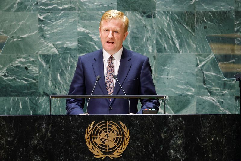 &copy; Reuters. أوليفر داودن نائب رئيس الوزراء البريطاني يلقي كلمة أمام الجمعية العامة للأمم المتحدة في نيويورك يوم 22 سبتمبر أيلول 2023. تصوير: إدواردو مونوز 