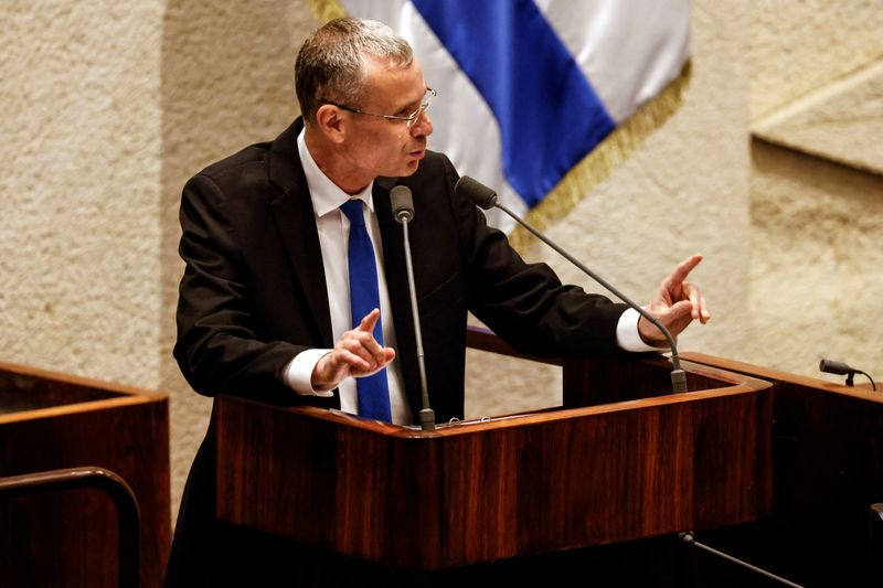 &copy; Reuters. وزير العدل الإسرائيلي ياريف ليفين يتحدث خلال جلسة للكنيست يوم 24 يوليو تموز 2023. تصوير: عامير كوهين - رويترز.
