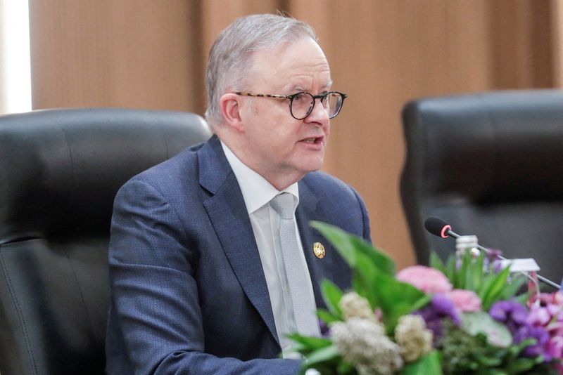 &copy; Reuters. FILE PHOTO: Australia's Prime Minister Anthony Albanese speaks during the bilateral meeting with Indonesia's President Joko Widodo on the sidelines of the 43rd Association of Southeast Asian Nations (ASEAN) Summit in Jakarta, Indonesia, 07 September 2023.