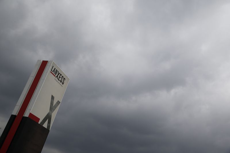 &copy; Reuters. A logo of Lanxess is seen next to dark clouds at Cologne Bonn airport 
 March 27, 2015.    REUTERS/Wolfgang Rattay/File Photo