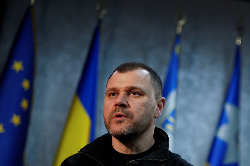 &copy; Reuters. وزير الداخلية الأوكراني إيهور كليمينكو يتحدث خلال مقابلة مع رويترز بالعاصمة كييف في يوم 30 مارس آذار 2023 . تصوير : فالنتين أوجيرينكو - رويترز . 