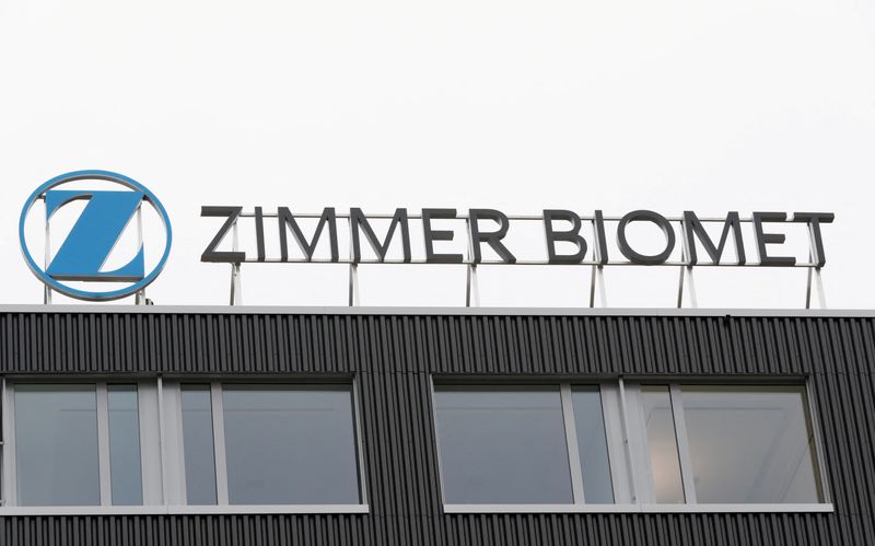 &copy; Reuters. FILE PHOTO: The logo of medical implants maker Zimmer Biomet is seen at a plant in Winterthur, Switzerland, November 16, 2018. Picture taken November 16, 2018. REUTERS/Moritz Hager/File Photo