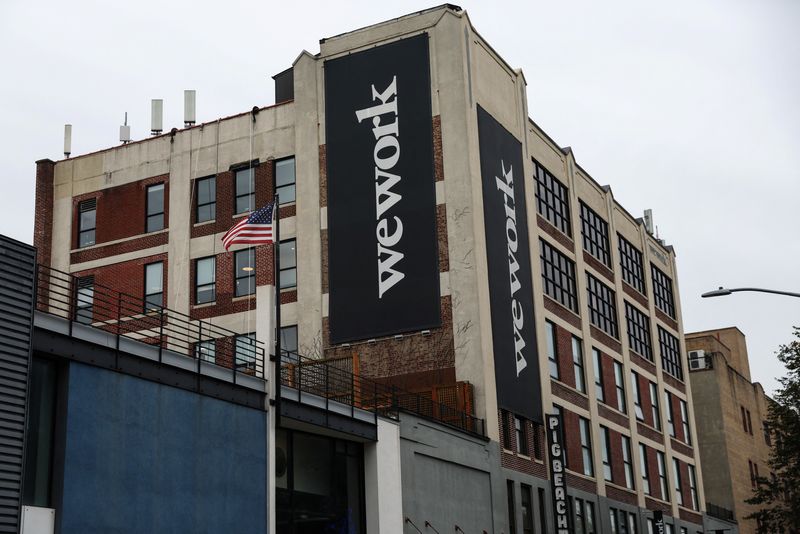 &copy; Reuters. A WeWork logo is seen outside its offices in the Queens borough of New York City, U.S., November 7, 2023. REUTERS/Shannon Stapleton