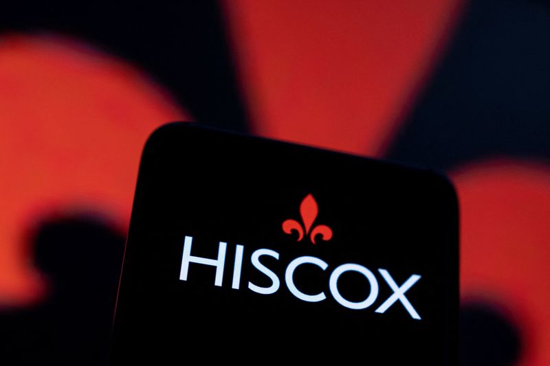 &copy; Reuters. FILE PHOTO: Hiscox logo is seen displayed in this illustration taken, May 3, 2022. REUTERS/Dado Ruvic/Illustration/File Photo