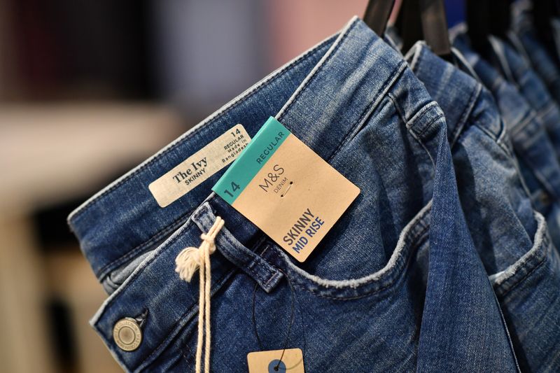 &copy; Reuters. Jeans are seen for sale at Marks and Spencer, Hempstead Valley branch at the soon to be opened clothes branch of the store in Gillingham, Britain, June 1, 2020. Picture taken June 1, 2020. REUTERS/Dylan Martinez/File Photo