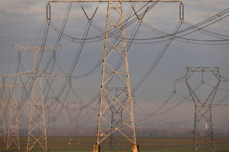 &copy; Reuters. Des pylônes de lignes électriques à haute tension, près de Cambrai. /Photo prise le 8 janvier 2021/REUTERS/Pascal Rossignol