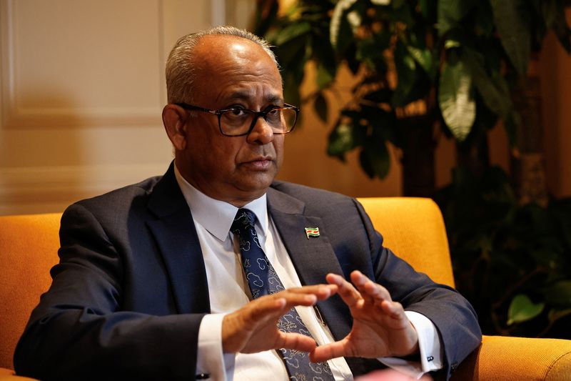 © Reuters. Suriname's Foreign Minister Albert Ramdin speaks during an interview with Reuters, in Beijing, China November 8, 2023. REUTERS/Tingshu Wang