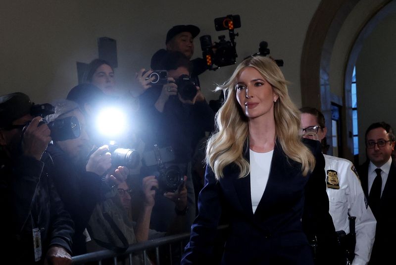 © Reuters. Former U.S. President Donald Trump's daughter Ivanka Trump attends the Trump Organization civil fraud trial, in the New York State Supreme Court in the Manhattan borough of New York City, U.S., November 8, 2023. REUTERS/Shannon Stapleton