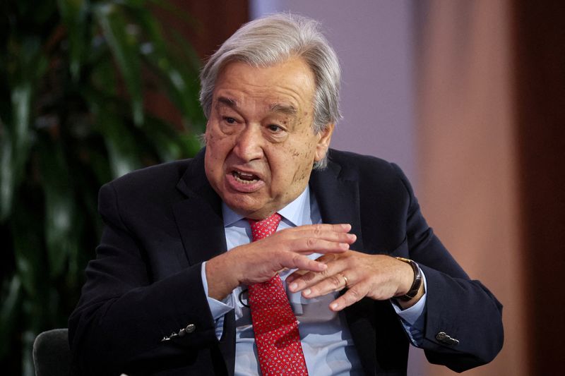 &copy; Reuters. United Nations Secretary-General Antonio Guterres speaks at the ReutersNEXT Newsmaker event in New York City, New York, U.S., December 8, 2023. REUTERS/Brendan McDermid/File Photo