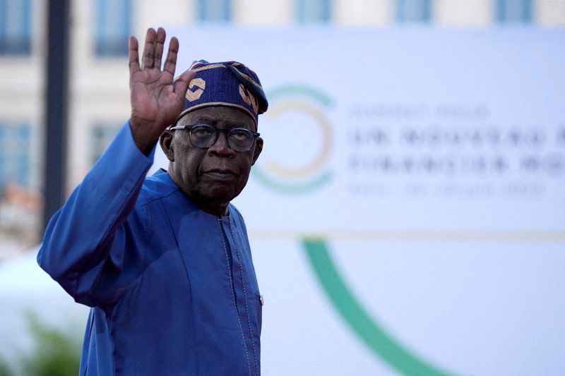 &copy; Reuters. FILE PHOTO: Nigerian President Bola Tinubu arrives for the closing session of the New Global Financial Pact Summit, Friday, June 23, 2023 in Paris, France. Lewis Joly/Pool via REUTERS/File Photo