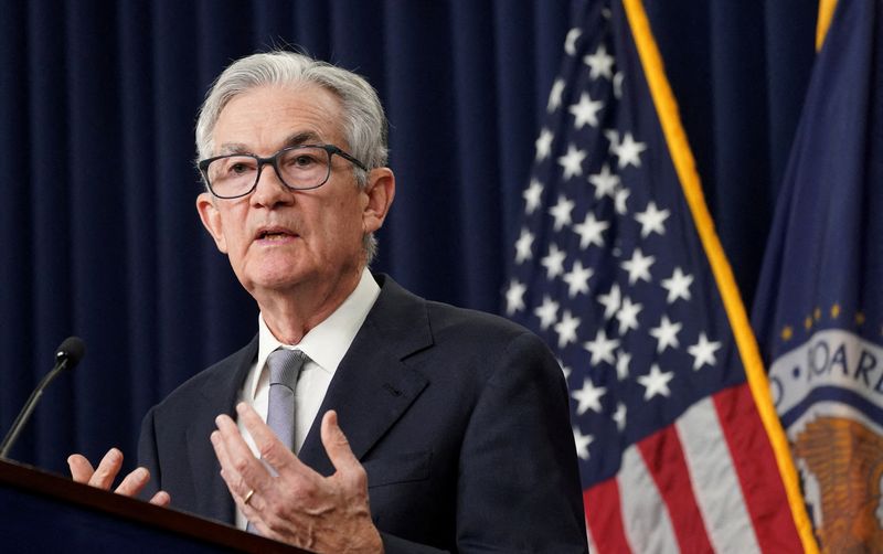 &copy; Reuters. FILE PHOTO: Federal Reserve Board Chair Jerome Powell answers a question during a press conference following a two-day meeting of the Federal Open Market Committee on interest rate policy in Washington, U.S., November 1, 2023. REUTERS/Kevin Lamarque/File 