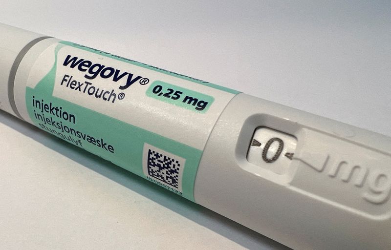 &copy; Reuters. FILE PHOTO: A 0.25 mg injection pen of Novo Nordisk's weight-loss drug Wegovy is shown in this photo illustration in Oslo, Norway, August31, 2023. REUTERS/Victoria Klesty/Illustration