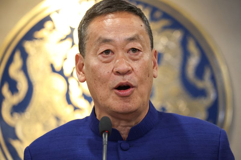 &copy; Reuters. FILE PHOTO: Thailand's Prime Minister Srettha Thavisin speaks during a press conference after a weekly cabinet meeting at the government house in Bangkok, Thailand, September 13, 2023. REUTERS/Athit Perawongmetha/File Photo