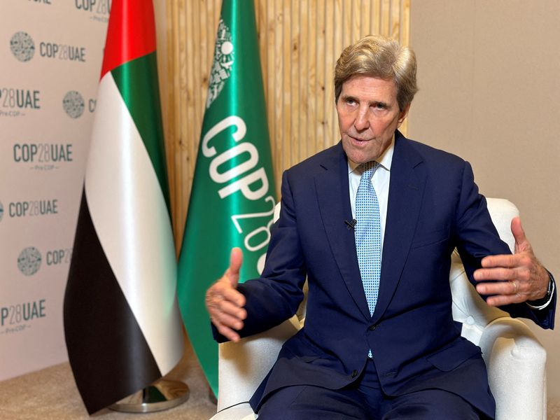 &copy; Reuters. FILE PHOTO: John Kerry, U.S. Special Presidential Envoy for Climate speaks during an earlier interview with Reuters, in  Abu Dhabi, United Arab Emirates, on October 31, 2023. REUTERS/Abdel Hadi Ramahi/File Photo