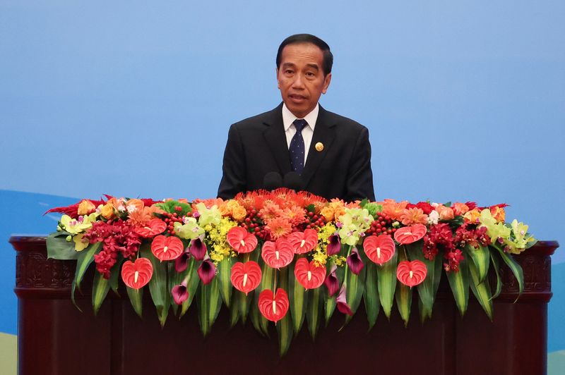 &copy; Reuters. Indonesian President Joko Widodo speaks at the opening ceremony of the Belt and Road Forum (BRF), to mark the 10th anniversary of the Belt and Road Initiative at the Great Hall of the People in Beijing, October 18, 2023. REUTERS/Edgar Su/File Photo