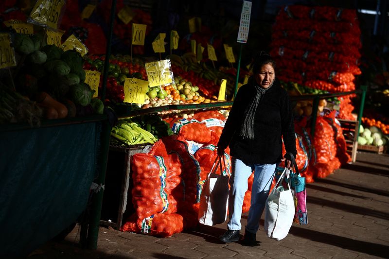 &copy; Reuters. A woman walks at the Mercado Central, the city's largest wholesale central market, which receives produce from the entire country, as Argentines face a daily race for deals as inflation soars above 100%, on the outskirts of Buenos Aires, Argentina Septemb