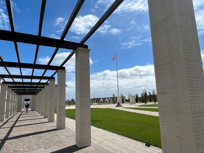 &copy; Reuters. Columns commemorating some of the 22,442 who died under British command between D-Day and the end of the Battle of Normandy are displayed at the British Normandy Memorial, in Ver-sur-Mer, France, July 30, 2023. REUTERS/Tim Hepher/File Photo