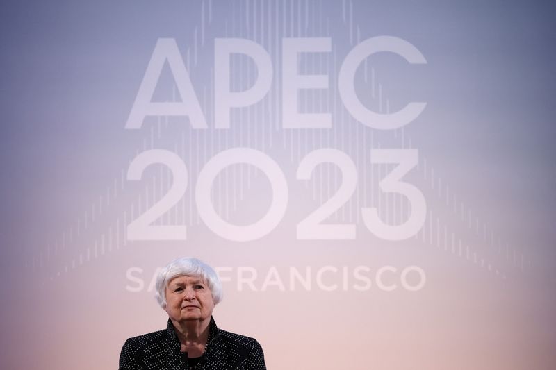 &copy; Reuters. U.S. Treasury Secretary Janet Yellen and Australian Treasurer Jim Chalmers (not pictured) hold a bilateral meeting during the APEC (Asia-Pacific Economic Cooperation) Summit in San Francisco, California, U.S. November 12, 2023. REUTERS/Carlos Barria