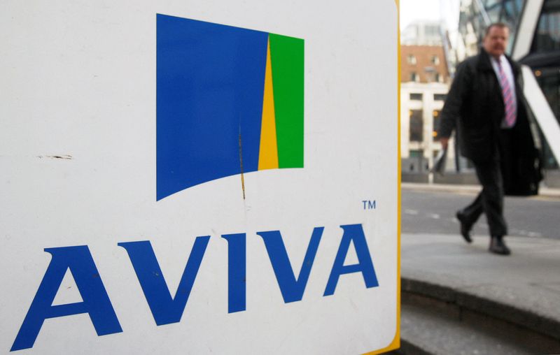 &copy; Reuters. FILE PHOTO: A man walks past an AVIVA logo outside the company's head office in the city of London March 5, 2009. British life insurer Aviva on Thursday said it was maintaining its dividend, soothing concerns the payout could be cut to conserve capital, a