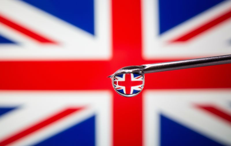 &copy; Reuters. A British flag is reflected in a drop on a syringe needle in this illustration taken November 9, 2020. REUTERS/Dado Ruvic/Illustration