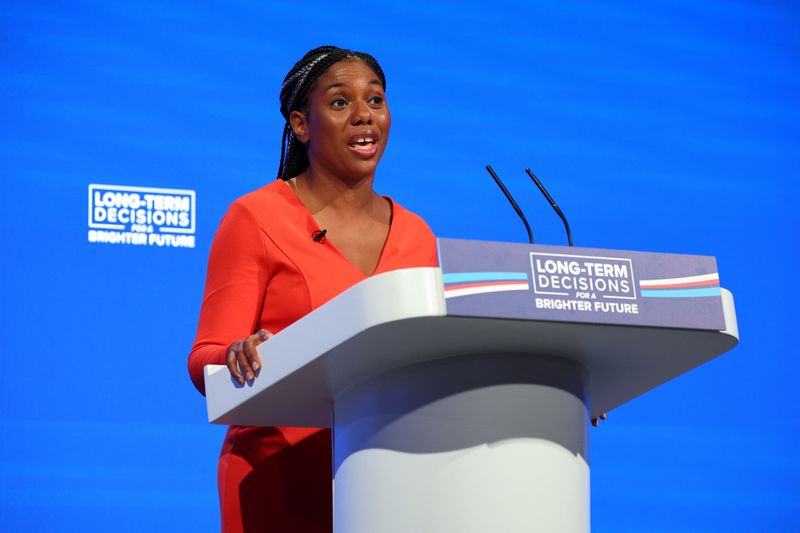 &copy; Reuters. Britain's Secretary of State for Business and Trade Kemi Badenoch speaks on stage at Britain's Conservative Party's annual conference in Manchester, Britain, October 2, 2023. REUTERS/Toby Melville