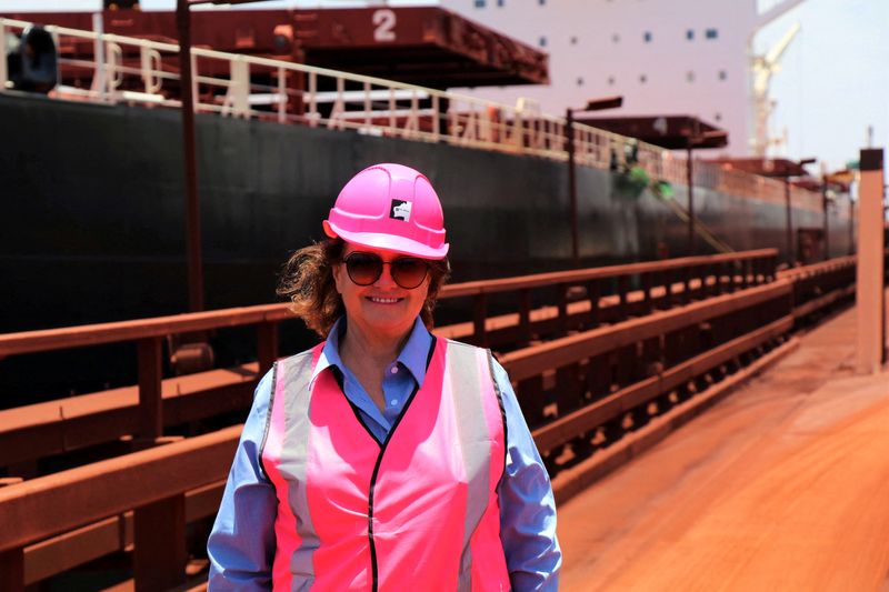 &copy; Reuters. FILE PHOTO: FILE PHOTO: Gina Rinehart poses at Roy Hill's berths in Port Hedland, Australia in this undated photo obatined January 23, 2018.   Hancock Prospecting/Handout via REUTERS/File Photo
