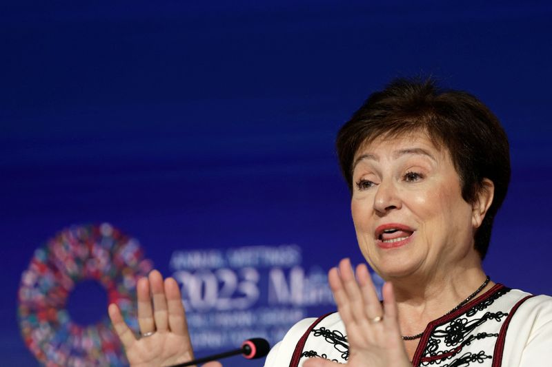 &copy; Reuters. Managing Director of the International Monetary Fund (IMF), Kristalina Georgieva, addresses the media on the fourth day of the annual meeting of the IMF and the World Bank, following last month's deadly earthquake, in Marrakech, Morocco, October 12, 2023.