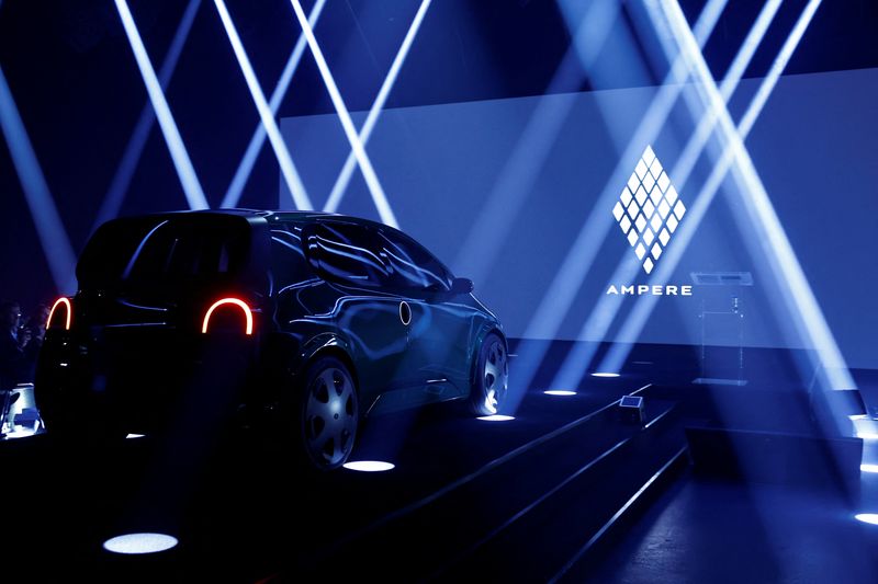 © Reuters. A new Renault Twingo electric car is unveiled during Renault Group capital market day for its new electric vehicle unit Ampere, in Paris, France, November 15, 2023. REUTERS/Gonzalo Fuentes