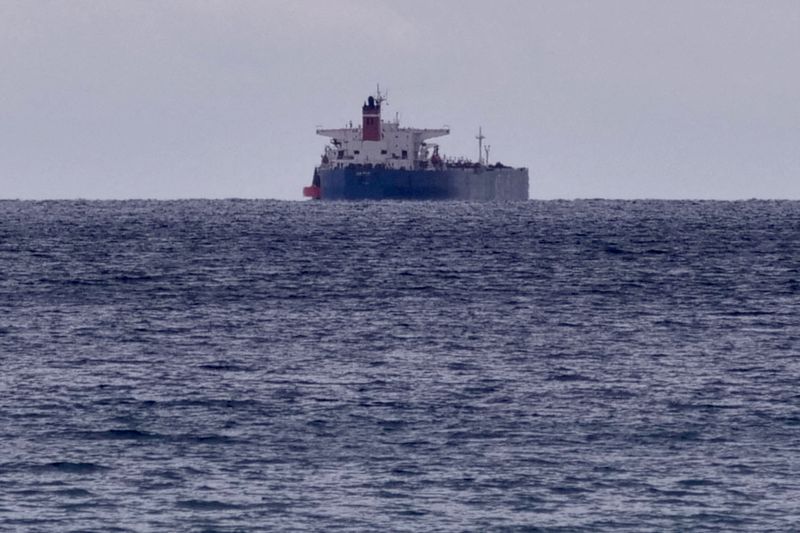 &copy; Reuters. FILE PHOTO: The seized Russian-flagged oil tanker Pegas is seen anchored off the shore of Karystos, on the Island of Evia, Greece, April 19, 2022. REUTERS/Vassilis Triandafyllou/File Photo