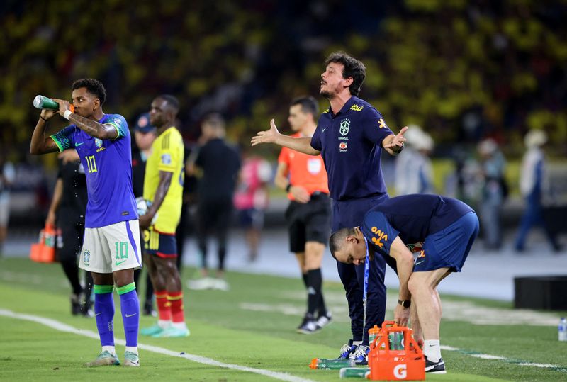 &copy; Reuters. Técnico Fernando Diniz durante derrota do Brasil para Colômbia
 16/11/2023     REUTERS/Luisa Gonzalez