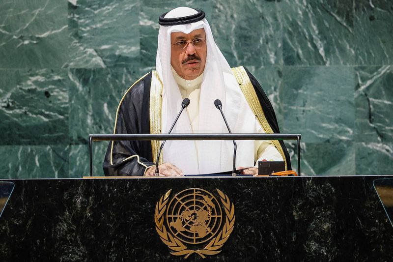 &copy; Reuters. رئيس الوزراء الكويتي الشيخ أحمد النواف الصباح يتحدث في مقر الجمعية العامة للأمم المتحدة يوم 21 سبتمبر أيلول 2023. تصوير: إدواردو مونوز- رويترز.