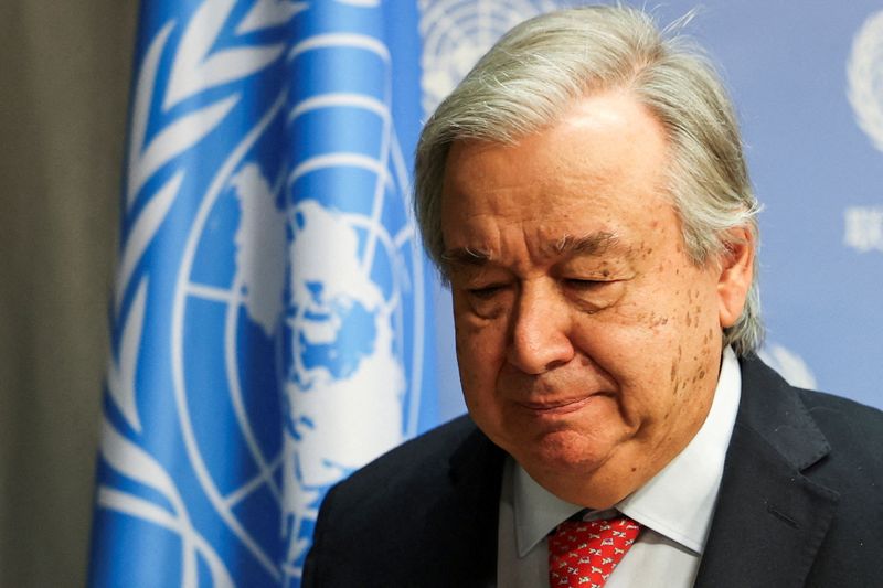 &copy; Reuters. الأمين العام لمنظمة الأمم المتحدة أنطونيو جوتيريش بعد إلقاء كلمته أمام المنظمة في المقر الرئيسي في نيويورك في السادس من نوفمبر تشرين الثان
