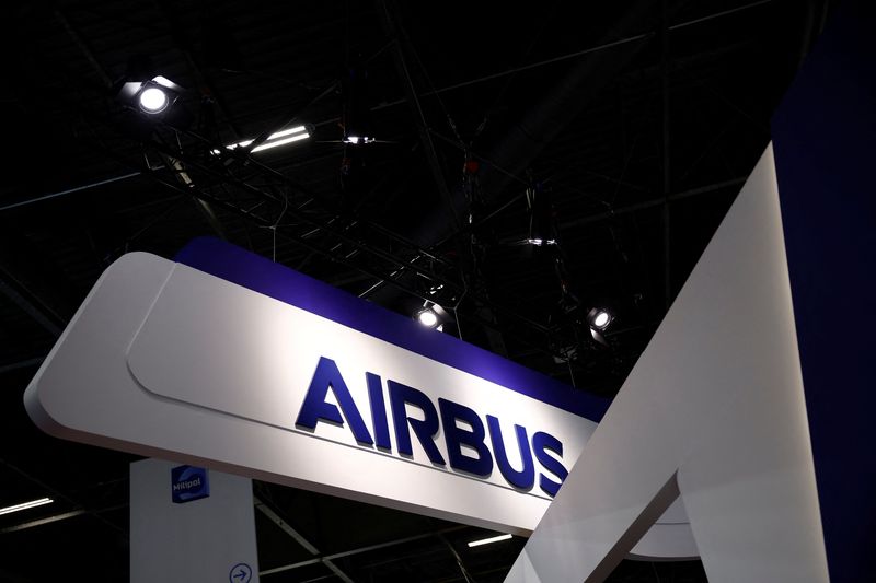 &copy; Reuters. The logo of Airbus is seen at the Milipol Paris, the worldwide exhibition dedicated to homeland security and safety, in Villepinte near Paris, France, November 15, 2023. REUTERS/Sarah Meyssonnier/File Photo