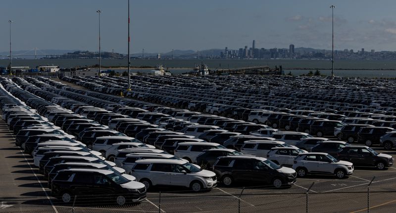 &copy; Reuters. FILE PHOTO: New vehicles are seen at a parking lot in the Port of Richmond, at the bay of San Francisco, California June 8, 2023. REUTERS/Carlos Barria/File Photo