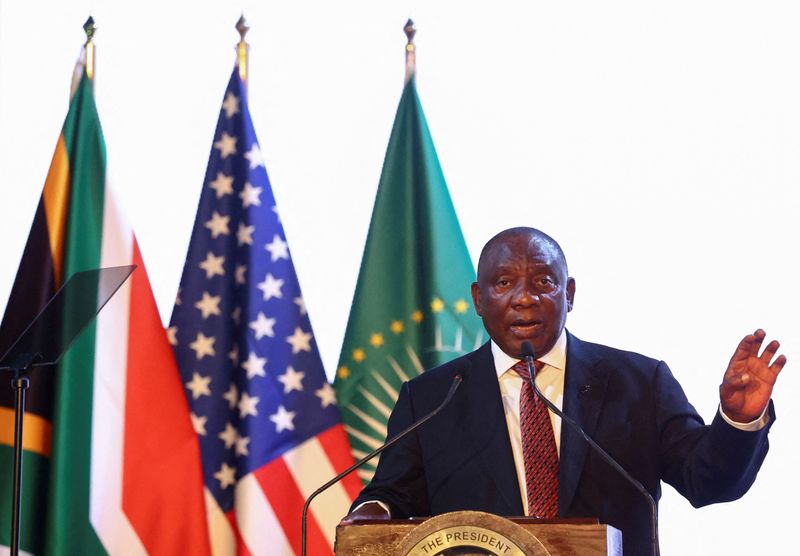 &copy; Reuters. رئيس جنوب أفريقيا سيريل رامابوسا خلال افتتاح البرنامج التجاري الأمريكي لدول جنوب الصحراء الكبرى الأفريقية لمناقشة مستقبل قانون النمو والف