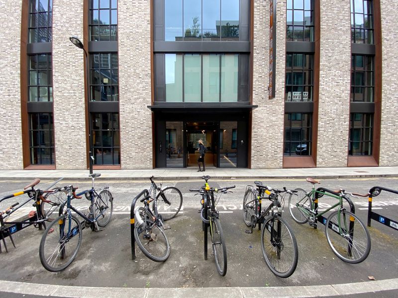 &copy; Reuters. FILE PHOTO: Bicycles are seen parked in front of The Frames, an office building owned by Workspace Group Plc, following the outbreak of the coronavirus disease (COVID-19), London, Britain, June 5, 2020.   REUTERS/Simon Newman/File Photo
