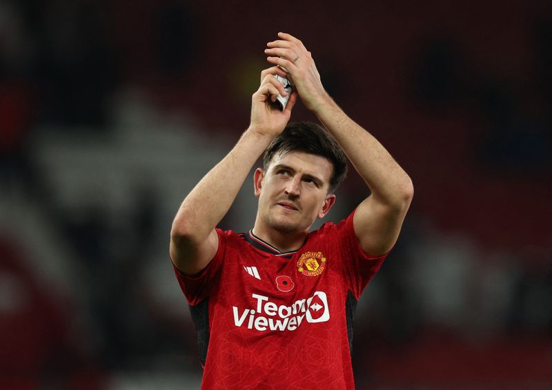 &copy; Reuters. Soccer Football - Premier League - Manchester United v Luton Town - Old Trafford, Manchester, Britain - November 11, 2023 Manchester United's Harry Maguire celebrates after the match REUTERS/Phil Noble/File Photo