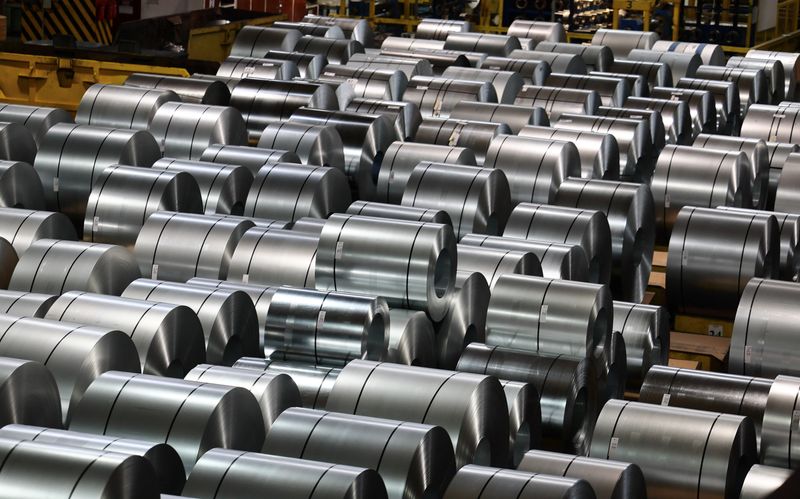 &copy; Reuters. Steel coils are waiting for delivery at the storage and distribution facility of German steel maker ThyssenKrupp in Duisburg, Germany, November 16, 2023.     REUTERS/Wolfgang Rattay