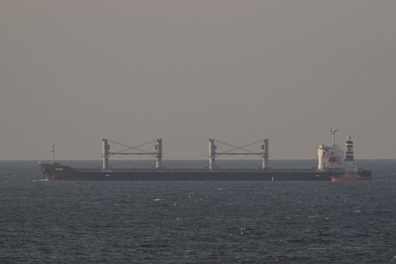&copy; Reuters. FOTO DE ARCHIVO: El granelero Puma, con bandera de las Islas Caimán, abandona el puerto marítimo de Odesa, en medio del ataque de Rusia a Ucrania, en Ucrania. 15 de septiembre de 2023. REUTERS/Stringer/Archivo