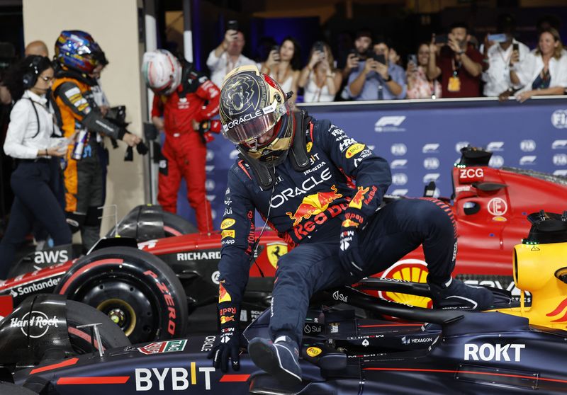 &copy; Reuters. ماكس فرستابن سائق رد بول بعد التأهل لمركز أول المنطلقين في الجولة الأخيرة ضمن بطولة العالم لسباقات فورمولا 1 للسيارات في أبوظبي يوم السبت. ت