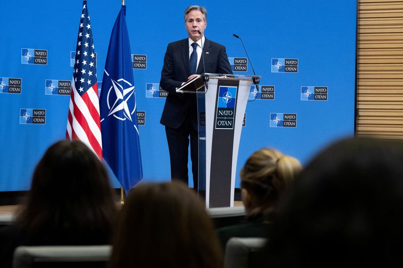 &copy; Reuters. US Secretary of State Antony Blinken attends a press conference following the NATO Foreign Ministers meeting on Ukraine at its Headquarters in Brussels, Belgium November 29, 2023.     SAUL LOEB/Pool via REUTERS