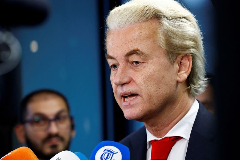 &copy; Reuters. Geert Wilders, leader du parti d'extrême droite PVV, lors d'une rencontre avec la presse à La Haye, Pays-Bas. /Photo d'archives prise le 24 novembre 2023/REUTERS/Piroschka van de Wouw