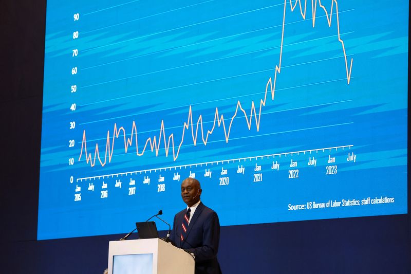 &copy; Reuters. President and chief executive officer of the Federal Reserve Bank of Atlanta, Raphael Bostic speaks at the South African Reserve Bank's Biennial Conference in the Cape Town International Convention Centre, South Africa, August 31, 2023. REUTERS/Esa Alexan