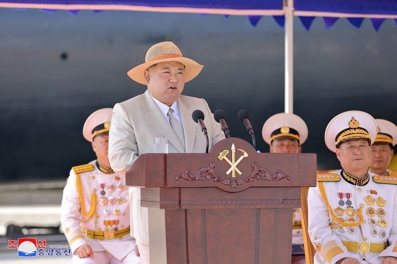 &copy; Reuters. North Korean leader Kim Jong Un attends what state media report was a launching ceremony for a new tactical nuclear attack submarine in North Korea, in this picture released by North Korea's Korean Central News Agency (KCNA) on September 8, 2023.   KCNA v