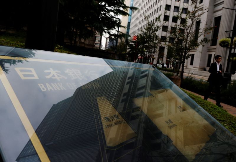 &copy; Reuters. FILE PHOTO: A man walks past a sign of Bank of Japan outside its headquarters in Tokyo, Japan, October 31, 2023. REUTERS/Kim Kyung-Hoon/File Photo