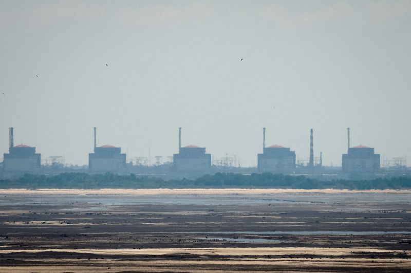 &copy; Reuters. محطة زابوريجيا للطاقة النووية من ضفة مستودع كاخوفكا قرب بلدة نيكوبول في منطقة دنبيروتروفيسك في أوكرانيا يوم 16 يونيو حزيران 2023. تصوير: ألينا 