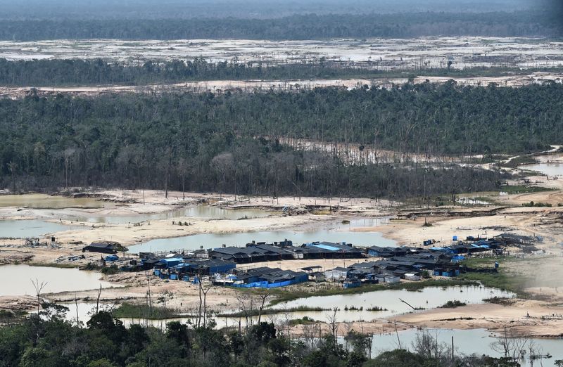 &copy; Reuters. FILE PHOTO: A view shows an illegal gold mining camp during a police operation to destroy illegal machinery and equipment used by wildcat miners in Madre de Dios, Peru, February 19, 2019. Picture taken February 19, 2019. Cristobal Bouroncle/Pool via REUTE