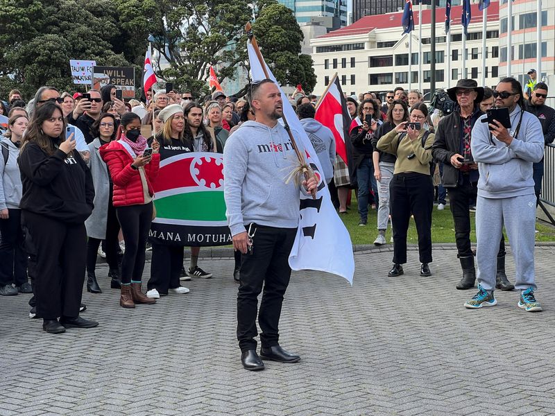 © Reuters. People take part in a march lead by New Zealand political party Te Pati Maori to demonstrate against the incoming government and its policies, in Wellington, New Zealand, December 5, 2023. REUTERS/Lucy Craymer